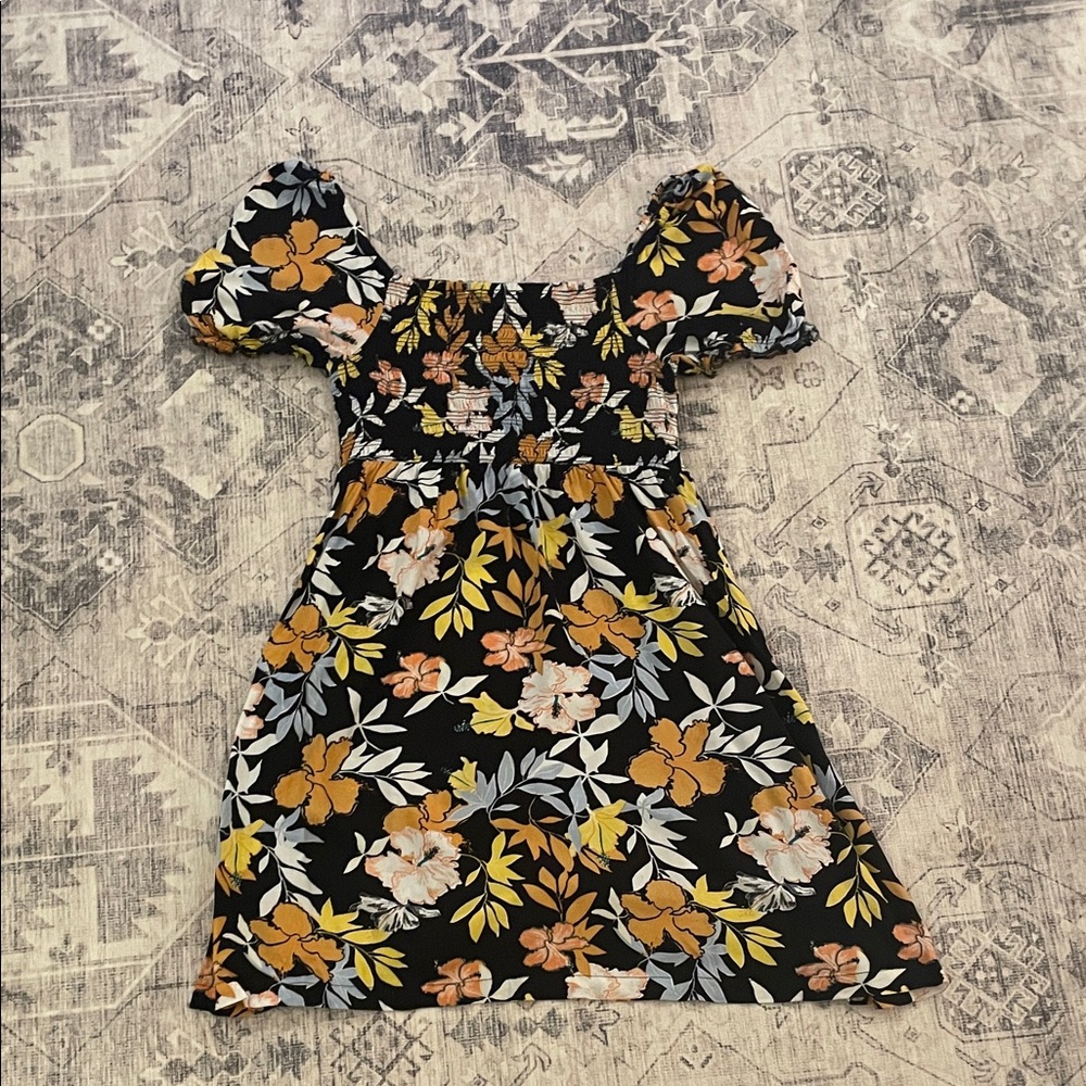 Roxy Black and Orange Floral Mini Dress